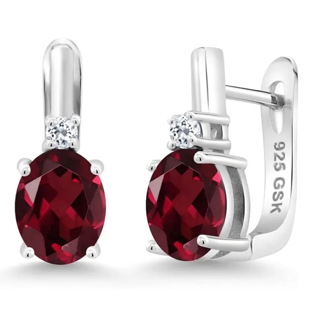 925 Sterling Silver with 4.56 Cttw Rhodolite Garnet and White Topaz Earrings